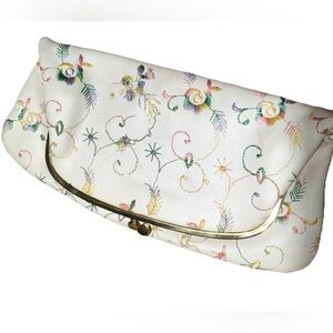 Ingber Vintage Kiss Lock Clutch Fold Over Purse Embroidered 1960’s